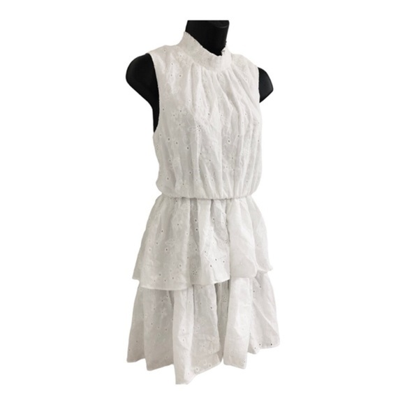 Laundry white eyelet elastic waist tiered neck tie sleeveless dress size 2 new - Picture 4 of 16